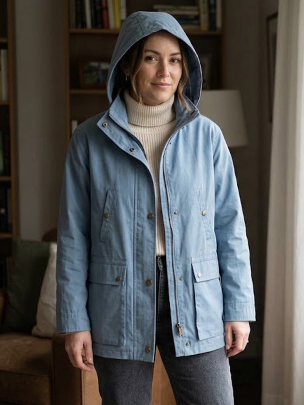 Gallery Light Blue Oversized Anorak Jacket Hooded Raincoat Sz XS / M